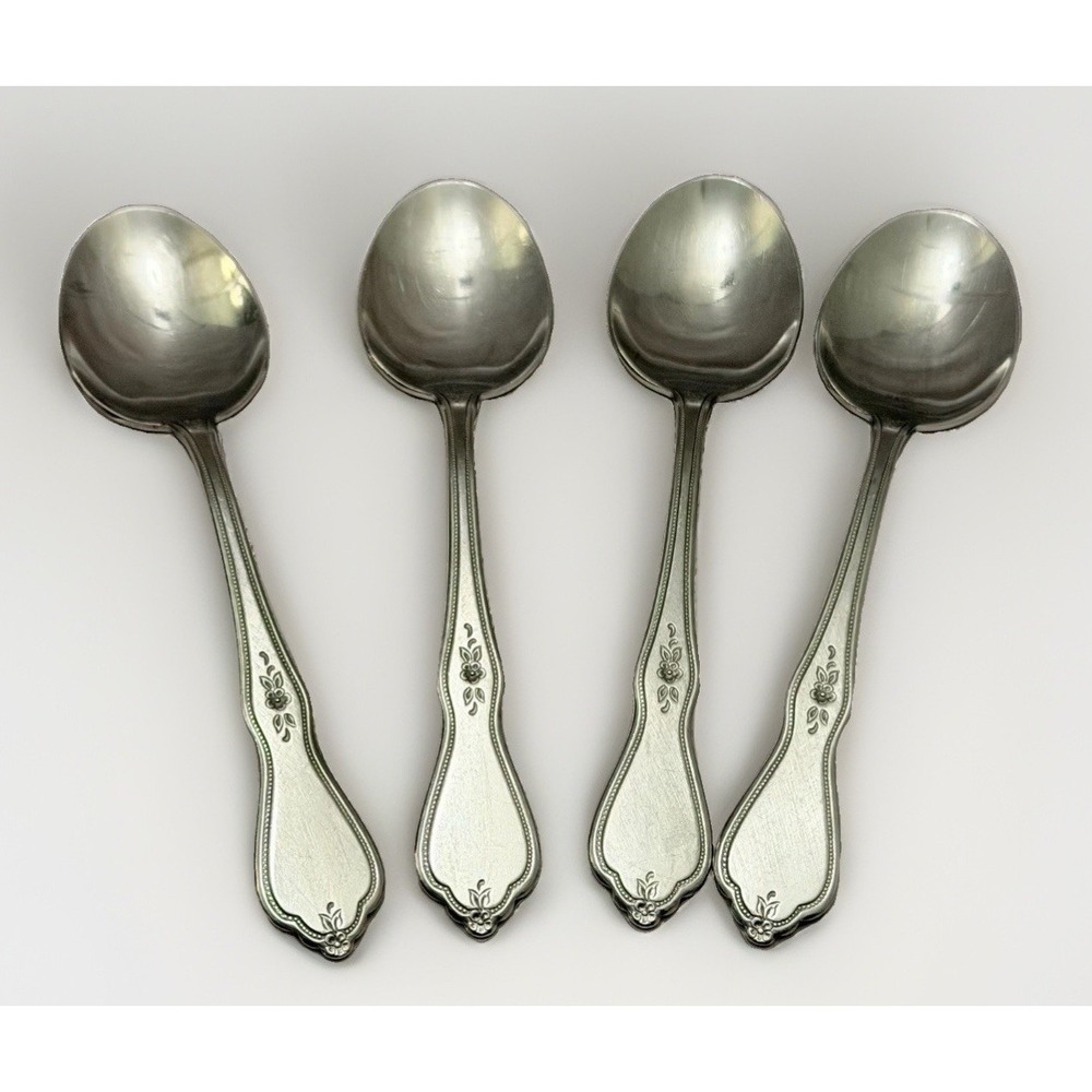 Oneida Morning Blossom Dinner Spoon Profile Stainless Flateware 4PC VTG 7" VTG